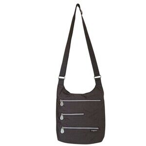 baggallini crossbody travel purse lightweight 3 zipper front dark grey bag
